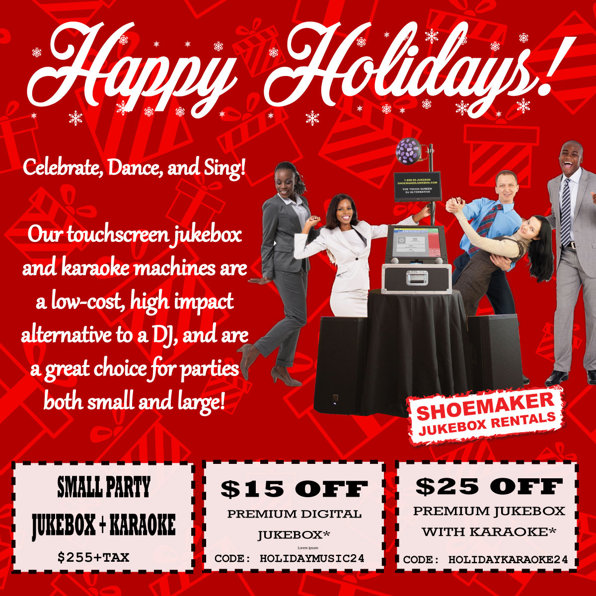 Jukebox Rental and Karaoke Machine Rental Holiday Party Sale